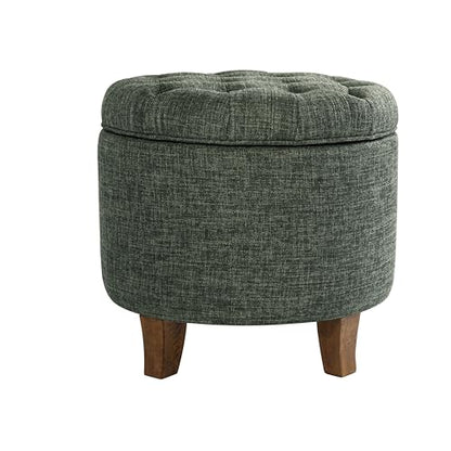 HomePop 19" Button Tufted Round Storage Ottoman - Green Clover Fabric - color: Green Clover Fabric