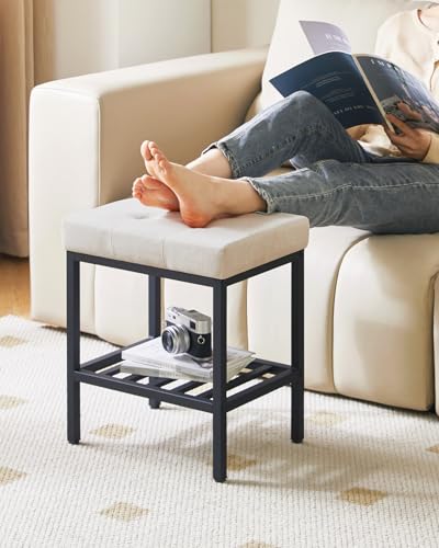 IBUYKE Rectangular Makeup Stool, Linen Seat Vanity Chair, Linen WBD017Y | Adjustable Feet Storage Space Footrest Multi-Use Small Side Table Ottoman Bedroom - color: Linen, size: Rectangular