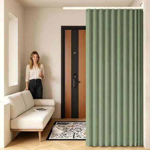 Studio Apartment Room Divider & Metal Support Pole, Space-Saving Room Separator Curtain, Blackout Privacy Partition Panels, Wall Mounted Curtains Tracks Set(C,29.5-43.3in/75-110cm) - color: C, size: 29.5-43.3in/75-110cm