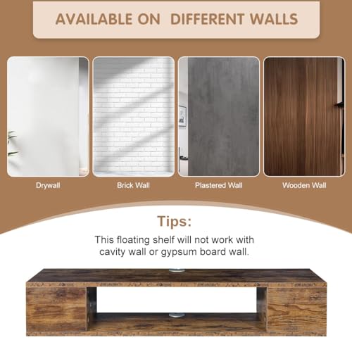 GHC Floating TV Stand, Wall Mounted Entertainment Center and Cabinet Shelf, TV Console with Storage, Media Console for DVD Player, Space-Saving Under TV Shelf for Bedroom (Rustic Brown) - color: Rustic Brown