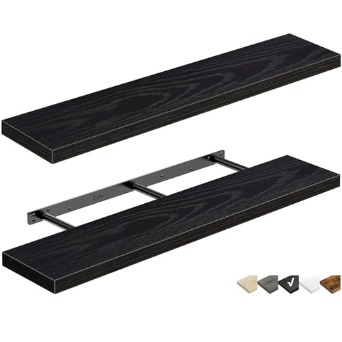 QEEIG Floating Shelves for Wall 47.2" Extra Long - Wall Mounted Shelf Bathroom Kitchen Living Room Bedroom Farmhouse Home Decor Display Bookshelf Large 47.2 x 9.3 inch Set of 2, Black (008-120B) - color: B. Black, size: 47.2"
