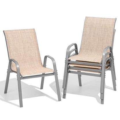 Patio Chairs Set of 4, All Weather Outdoor Dining Chairs | Stackable Dining Furniture Set, Breathable, High Back, Lawn, Garden, Backyard, Poolside Furniture - color: Beige