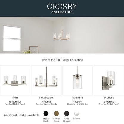 Kichler Crosby 2-Light Bathroom Vanity Light, Brushed Nickel | Satin etched cased opal glass vanity light for modern bathrooms (15" x 8.75" x 15"), 45496NI - color: Brushed Nickel, size: 2 Light, style: Satin Etched Cased Opal Glass