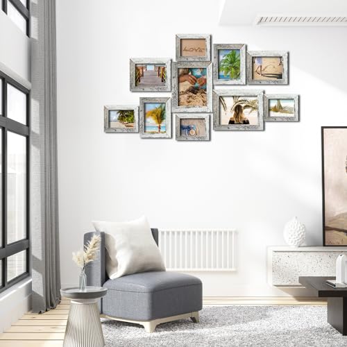 xnlkros Picture Frame Set 10 pack, Farmhouse Photo Frames, Gallery Wall Frame Collage, 8x10 5x7 4x6 Frames in 3 Different Finishes Picture Frames For Wall or Desk,Rustic White - color: Rustic White