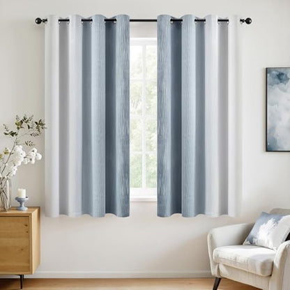 MIULEE Chambray Blue and Greyish White Ombre Blackout Curtains 52Wx54L | Full Room Darkening,Thermal Insulated,54 Inch Long,Grommet Drapes for Bedroom/Living Room,Modern Window Treatments,Set of 2 - color: Chambray Blue and Greyish White, size: 52"W x 54"