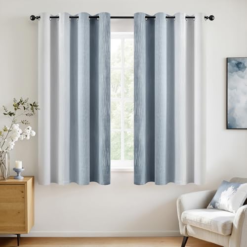MIULEE Chambray Blue and Greyish White Ombre Blackout Curtains 52Wx63L | Full Room Darkening,Thermal Insulated,63 Inch Long,Grommet Drapes for Bedroom/Living Room,Modern Window Treatments,Set of 2 - color: Chambray Blue and Greyish White, size: 52"W x 63"