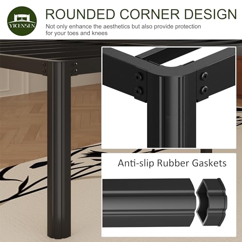 Yicensen 20 Inch Queen Bed Frame Rounded Corner Legs Platform Bed Frame Queen Size, Heavy Duty Easy Assembly, Noise Free, No Box Spring Needed, Black. - size: Queen, style: 20 Inch