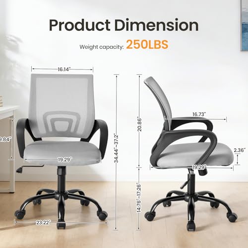 OLIXIS Ergonomic Office Chair 2 Pack, Home Desk Mesh Chairs, Lumbar Support | Height Adjustable, Fixed Armrest, Rocking Mode, 360 Swivel, 2 Pack Home, Grey - color: Grey, size: 2
