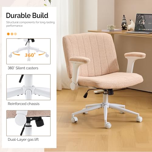 VINGLI Criss Cross Chair with Adjustable Flip-Up Arms,Cross Legged Chair with Wheels,Extra Wide Office Chair,Desk Chair for Home Office,Vanity,Bedroom, Apartment,Starry Chenille,Pink - color: Pink