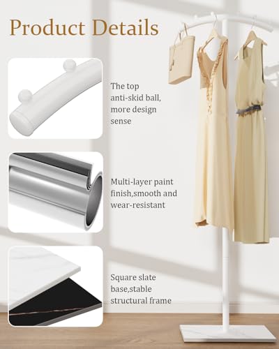 Freestanding Metal Clothes Rack with Natural Rock Base,68.9in,White | T-shaped Coat Hangers with Anti Slip Knots,Easy to Clean Garment Racks for Home,Durable Clothing Trees for Office - color: White