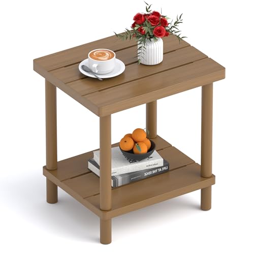 Outdoor Side Table with 2-Tier, Bamboo Small Patio Adirondack Tables | Brown,Easy Assembly,Easy Maintenance,Weather Resistant,Indoor,Outdoor,Patio,Pool,Porch - color: Brown, size: Square Table