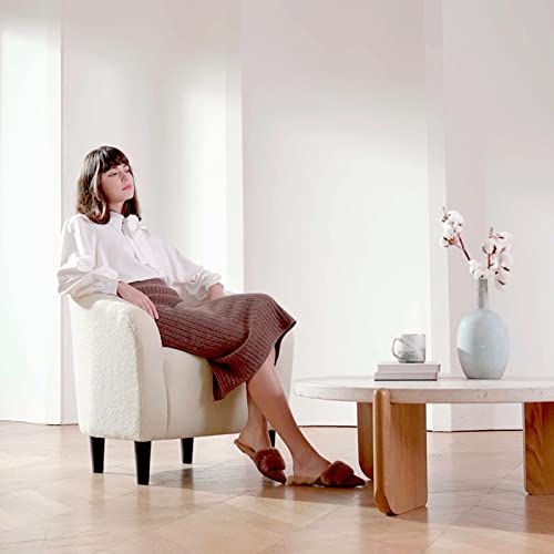 Yaheetech Small 25.5in Wide Sherpa Barrel Accent Chair for Bedroom, Ivory | Compact Cozy Barrel Chairs with a Curved Silhouette, Upholstered Furry Armchair for Small Spaces, Living Room Bedroom Corner - color: Ivory (Boucle), style: without Ottoman