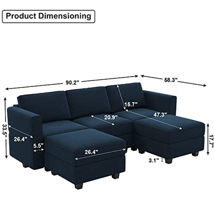 Belffin Modular Sectional Sofa with Double Chaise Velvet U Shaped Sofa Reversible Sectional Couch with Storage Blue - color: Blue, size: U Shape Sofa