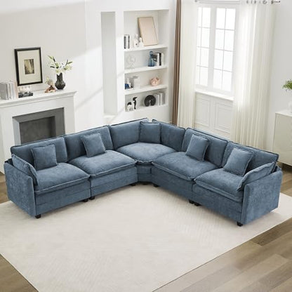 113'' V Shaped Cloud Sectional Sofa, Oversized Deep Seat Couches for Living Room, Chenille Comfy Upholstered Modular Sectional Sofa Couch,Blue - color: Blue, size: 113'' V Shape