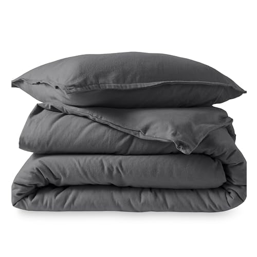 Bare Home Flannel Duvet Cover Set (Twin/Twin XL, Grey) | 100% Cotton, Velvety Soft, Heavyweight, Premium Flannel, Double Brushed, Includes Sham Pillow Cover - color: 02 - Grey (No Comforter), size: Twin/Twin XL
