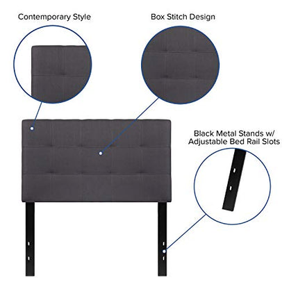 EMMA + OLIVER Twin Quilted Tufted Headboard | Adjustable Bed Rail Slots, Fabric Upholstered - color: Dark Gray, size: Twin