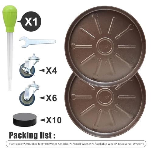 2 Pack 17 Inch Metal Plant Caddy With Lockable Wheels,Plant Stand Dolly for Heavy Planter,Wheeled Planter Saucer Tray,Rolling Plant Stand,Heavy-Duty Plant Caddy for Indoor and Outdoor(Copper) - color: Copper, size: 17 INCH 2PACK