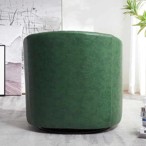 KINWELL 29" W Faux Leather Tufted PU Swivel Barrel Accent Chair, Green | No Assembly Vegan Leather Upholstered Swivel Club Chair with Nailhead Trim, Modern Armchair for Small Spaces Apartment - color: Green, style: Set of 1