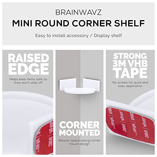 BRAINWAVZ 보안 카메라, 아기 모니터, 스피커, 식물 등을 위한 미니 원형 코너 선반 마운트, 범용 홀더, 강력한 접착제, 지저분함 없음, 나사 없음 (화이트) - color: 화이트.