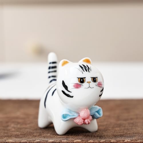 Handmade Ceramic Cat Figurine, Cute Lucky Healing Cat Themed Decorative for Cat Lovers, Ideal for Desk, Bookshelf, Nightstand & Home Decor, for Mother’s Day, Easter, Birthday, Men & Women - color: Style a - Handmade Ceramic Cat Figurine
