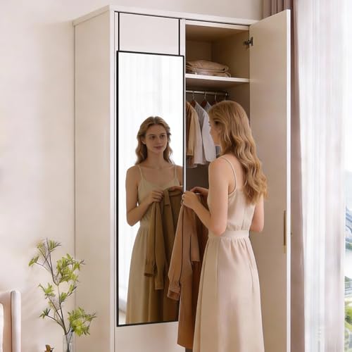 DUMOS 47x14 Full Length Mirror Over the Door, Wall Mounted Full Body Mirror, Door Hanging Metal Aluminum Alloy Frame Dressing Mirrors for Bedroom, Living Room, Entryway, Black - color: Black, size: 47"L x 14"W