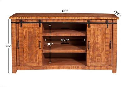 Martin Svensson Home Rustic 65" Wood Entertainment Center, Honey Tobacco | Solid Pine, TV Stand, Sliding Doors, Adjustable Shelves & Cable Management, for TVs up to 70" - color: Honey Tobacco