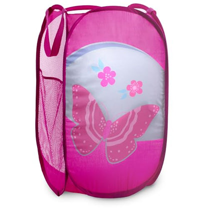 Handy Laundry Collapsible Mesh Pop Up Hamper with Wide Opening and Side Pocket - Breathable, Sturdy, Foldable, and Space-Saving Design for Clothes and Storage (Butterfly) - color: Butterfly
