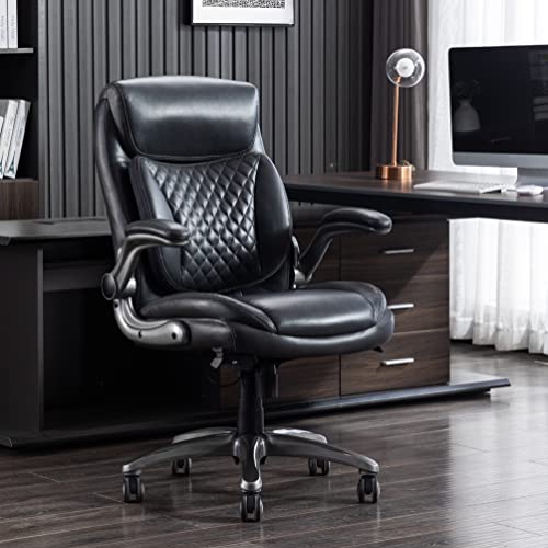 Amazon Basics Ergonomic Executive Office Chair with Adjustable Lumbar Support, Flip-up Arms, Height Adjustable, 360° Rolling Swivel, Computer Desk Chair, Grey Leather - color: Grey