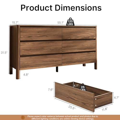 MAISONARIA Walnut 3-Piece Dresser Bedroom Set, 6 Drawers Dresser & 3 Drawer Nightstands with Hidden Handles, Wood Chest of Drawers for Bedroom, Living Room, Entryway - color: Walnut, size: 6+3
