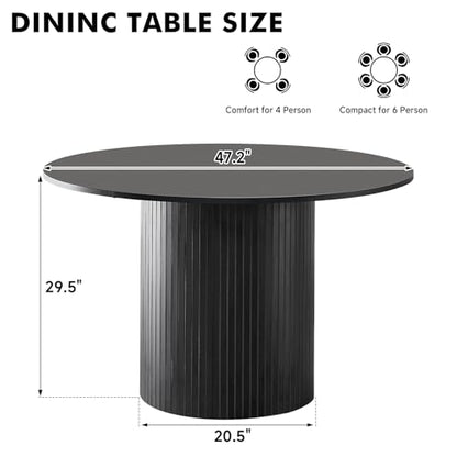 47" Round Dining Table for 4, Black Modern Kitchen Table Circle Pedestal Dinner Table, φ47.2 x H 29.5" - color: Basic Black 47