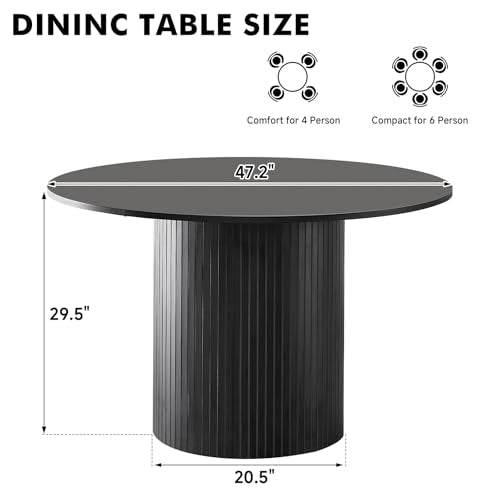 47" Round Dining Table for 4, Black Modern Kitchen Table Circle Pedestal Dinner Table, φ47.2 x H 29.5" - color: Basic Black 47