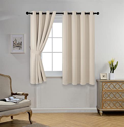 Room Darkening Grommet Blackout Window Curtains for Living Room Curtains Panels Set of 2 52x63 Inch Begie, 2 Tie Backs Included - color: Beige, size: 52"W x 63"L (Pack of 2)