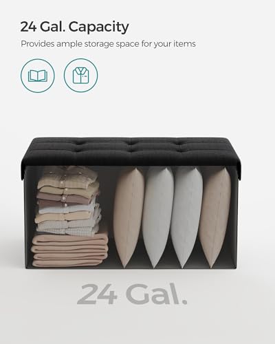 SONGMICS Mazie Collection - 76.2cm(30인치) 접이식 보관 오토만 벤치, 오토만 발 받침대, 침대 끝 벤치, 보관 상자, 하중 299.4kg(660파운드), 거실, 침실, 입구, 잉크 블랙 ULSF047B01 - color: 잉크 블랙., size: 15"D x 30"W x 15"H