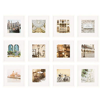 Gallery Perfect - 12-Piece White Square Photo Frame - Set with Hanging Template - Wall Gallery Kit - 16.5"x10.2"x16.7" - Square Wall Mount - Complete Set - Galley Wall - Picture Frame Set - color: White