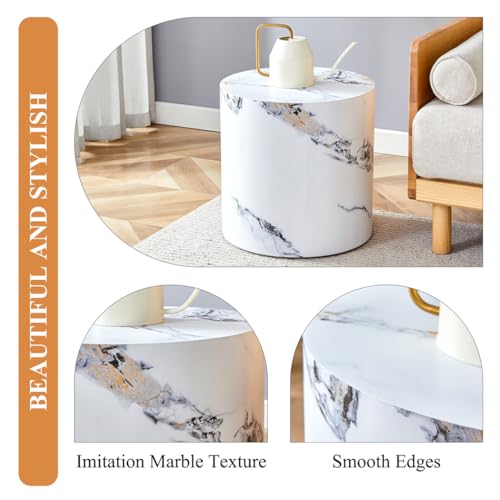 Round Coffee Tables Set for 3, Living Room Table and End Tables, White Faux Marble Coffee Table and Side Table, Center Tables Set, No Assembly Required - Ready to Use - color: 24'' Marble White, size: 24'' Coffee Table Set of 3