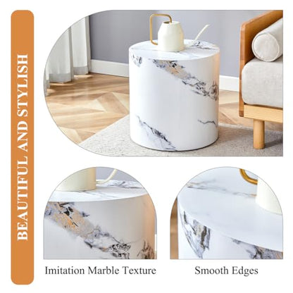 Round Coffee Tables Set for 3, Living Room Table and End Tables, White Faux Marble Coffee Table and Side Table, Center Tables Set, No Assembly Required - Ready to Use - color: 24'' Marble White, size: 24'' Coffee Table Set of 3