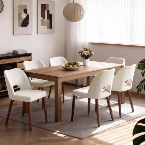 GarveeHome Dining Chairs Set of 4, Modern Hollow Back Dining Room Chair | Upholstered Kitchen Chairs with Adjustable Foot Pads, Wooden Dinner Chair for Kitchen Dining Room, White - color: Hollow White-brown Legs