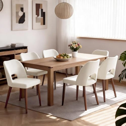 GarveeHome Dining Chairs Set of 4, Modern Hollow Back Dining Room Chair | Upholstered Kitchen Chairs with Adjustable Foot Pads, Wooden Dinner Chair for Kitchen Dining Room, White - color: Hollow White-brown Legs