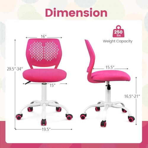POWERSTONE Small Home Office Desk Chair, Swivel Rolling Study Computer Chair, Adjustable Height Task Chair with Armless Mid Back, Upholstered Mesh Seat, Rose - color: Rose