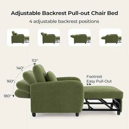 CHITA 3-in-1 Convertible Sleeper Chair, Pull-Out Sofa Bed Chair, Moss | Chair to Chaise Lounge to Flat Bed for Living room, 4 Adjustable Backrest Positions, Chenille Fabric, High-resilience Foam - color: Moss