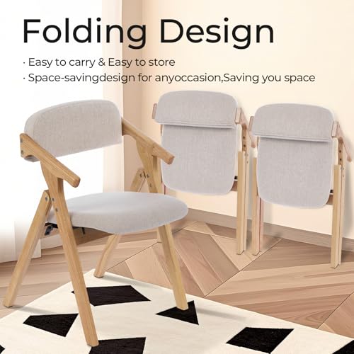 Folding Chairs with Padded Seats,Wooden Stackable Dining Chair,Easy to Store Foldable Dining Chairs for Kitchen, Living Room, Wedding Party Picnic (Beige) - color: Beige