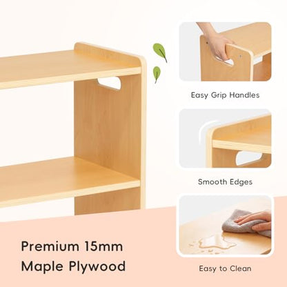 OOOK 2-Tier Montessori Bookshelf, Double-Sided Toy Organizers and Storage | FSC Safety, Toddler Open Bookshelf Suitable for Classroom, Kids Room, Playroom and Daycare Center, 32.7"W×11.4"D×23.2"H - size: 32.7 x 11.4 x 23.2 inches
