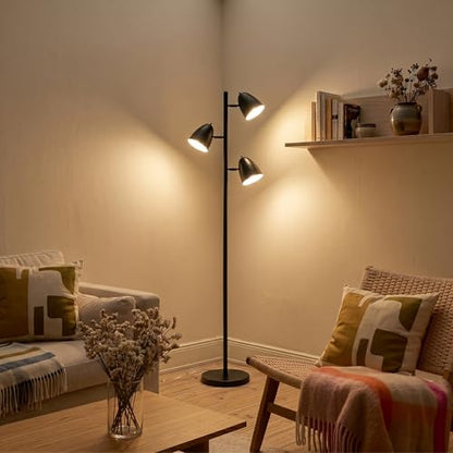 Brightech Jacob LED Standing Lamp, Modern Bright Floor Lamps for Living Rooms & Bedrooms, Tall LED Lighting Lamp with Adjustable 3 Light Tree – Classic Black - color: Black