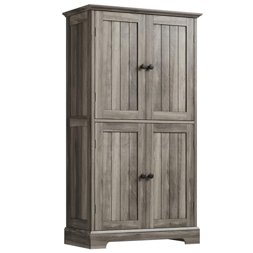 ChooChoo Bathroom Floor Cabinet with Adjustable Shelves | Bathroom Storage Cabinet, 4 Doors, Freestanding Cupboard for Living Room, Kitchen Pantry, Retro Grey - color: Retro Grey, size: 11.81"D x 23.62"W x 43.31"H