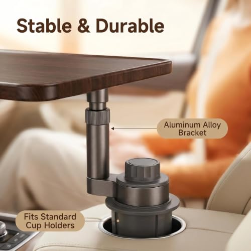 Car Desk for Laptop, Car Table & Car Tray with 360° Rotating Cup Holder, Adjustable Height Car Food Tray, As Car Table Tray or Car Seat Tray, Compatible with Tesla Model 3/Y/S, Ford/Most Vehicles