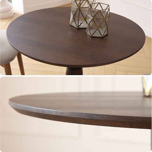 Round Dining Table 31.5" for 2-4, Small Kitchen Table, Walnut | Water-Resistant Small Dining Table with Round Pedestal Base, 0.7"Solid Wood, 200lbs Capacity,for Living Room Small Space