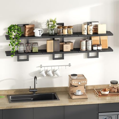 HOOBRO Floating Shelves, 15 Inch Wall Shelf Set of 3, Wall Mounted Storage Shelves 2-Tier, Hanging Bathroom Shelves, for Living Room, Bedroom, Bathroom, Kitchen, Black BK32BJP301 - color: Black