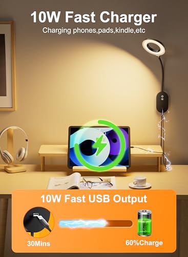 LED Wall Reading Light,Bedside Headboard Lights with 10W USB Output Fast, Wall Reading Lamps with 4 Color Modes & 5 Dimmable, Memory Function, 4-Hour Auto Off Ring Light Black - color: Black