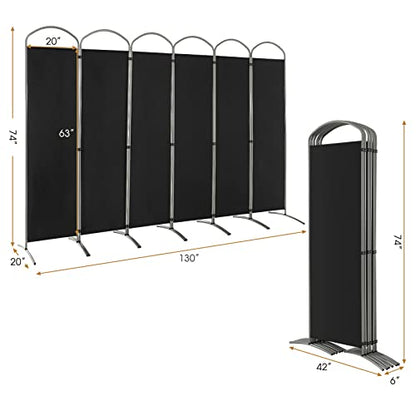 Giantex 1.8m(6.2피트) 접이식 6패널 룸 디바이더 블랙 - 330.2cm(130인치) 너비의 독립형 접이식 패브릭 프라이버시 스크린, 경량 휴대용 파티션 벽 칸막이 및 분리기, 홈 오피스, 아파트, 스튜디오용 - color: 블랙., size: 6-Panel