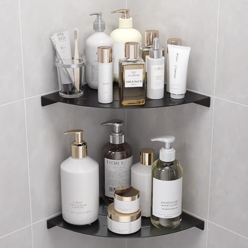 2 Pack Corner Shower Shelves Load Capacity 40 lbs 304 Stainless Steel Shower Corner Shelf Will not Rust 8in Shower Shelf for Inside Shower Matte Black Drilling Installation - color: Matte Black